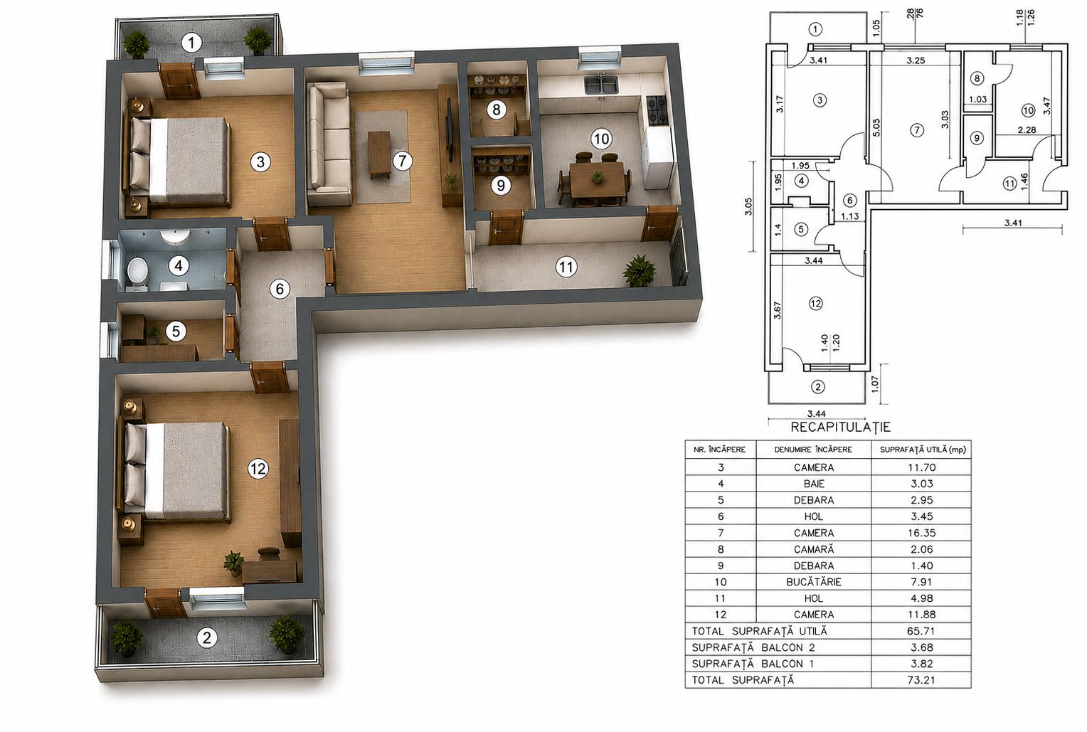 Apartament de vânzare, zona PODU ROȘ, 3 camere, semidecomandat, etaj 1