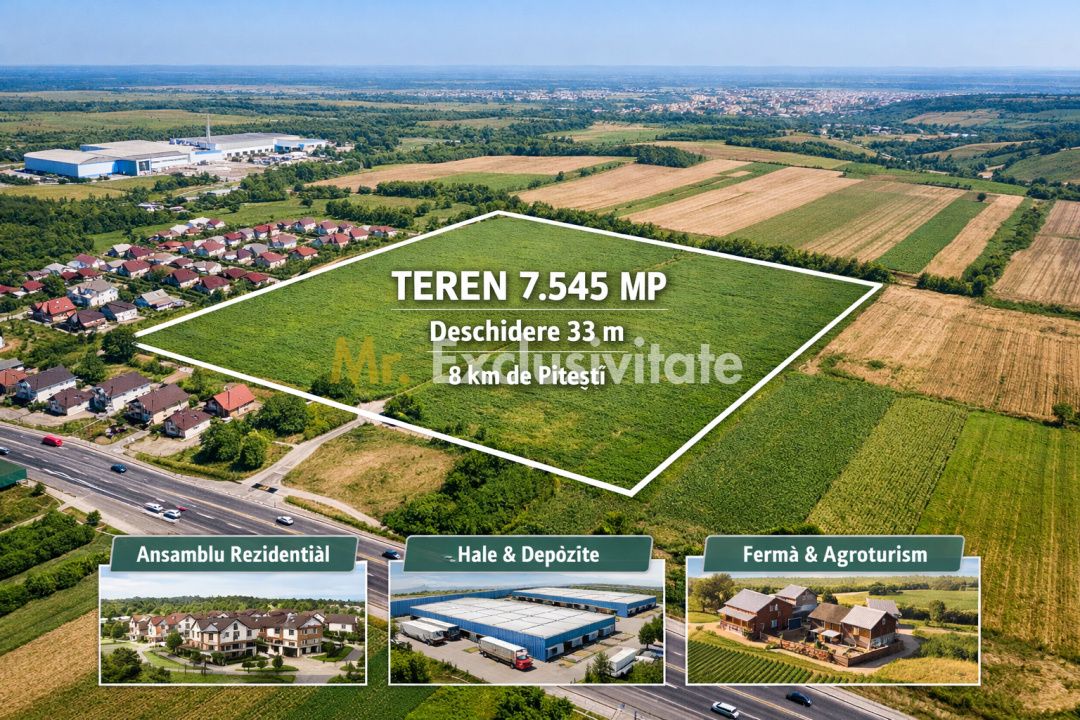 Teren intravilan 7.545 mp în ideal rezidențial sau hale