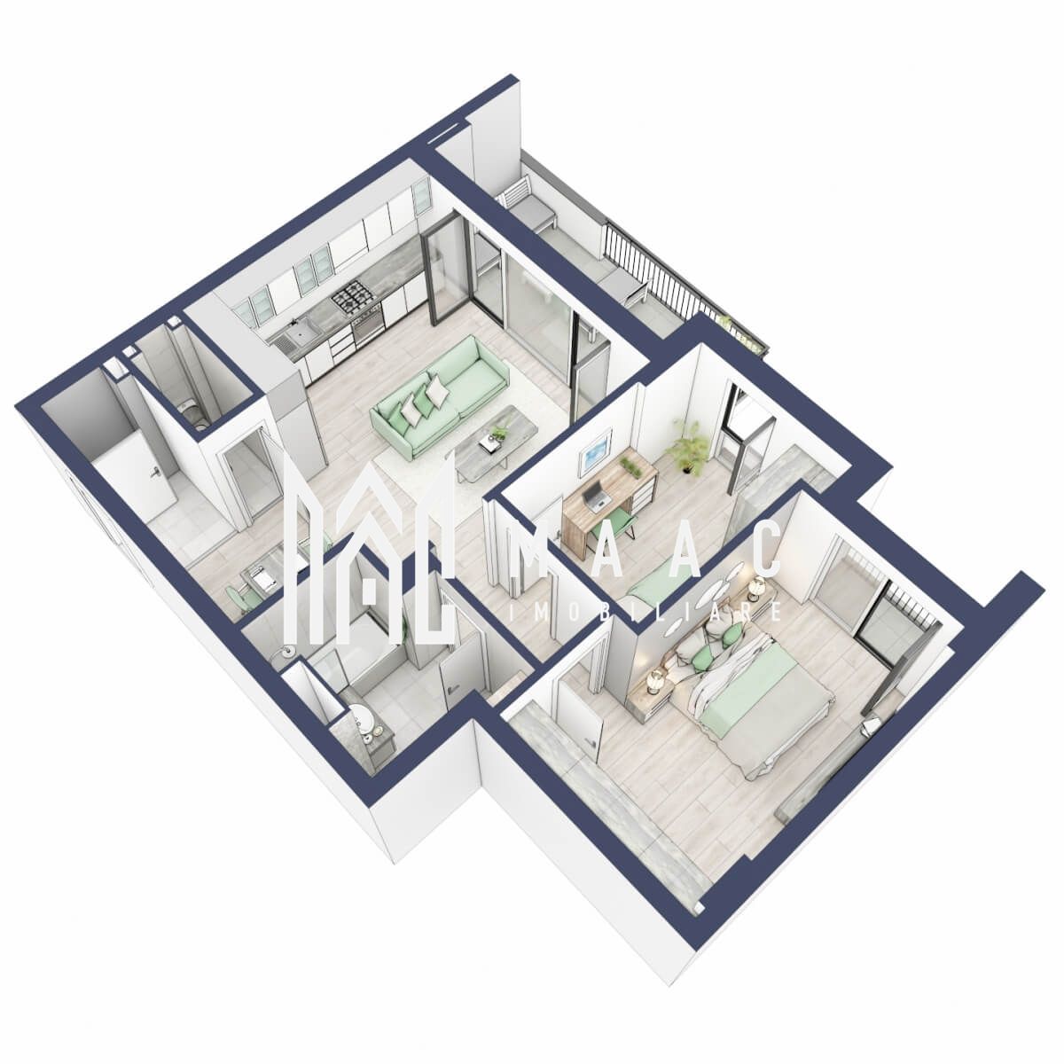 Apartament 3 camere | Balcon 10.6 mp | Etaj 1 | Turnisor — fotografia 3