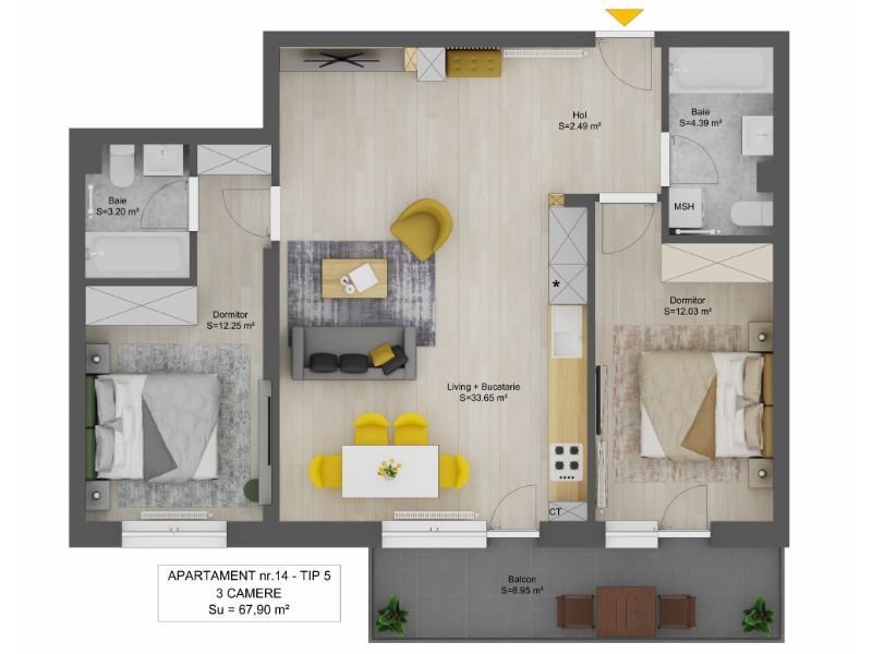 Apartament 3 camere 2 bai 68mpu balcon 9mp si parcare Doamna Stanca — fotografia 3