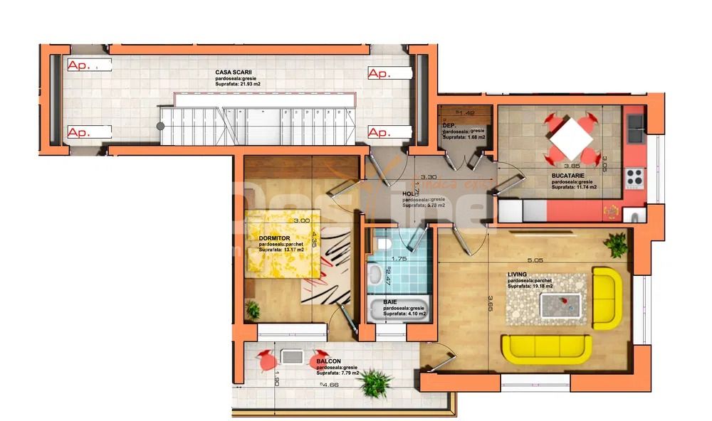 Apartament 2 camere  | 62 mp | Stefan Baciu | 550 €/lună — fotografia 3