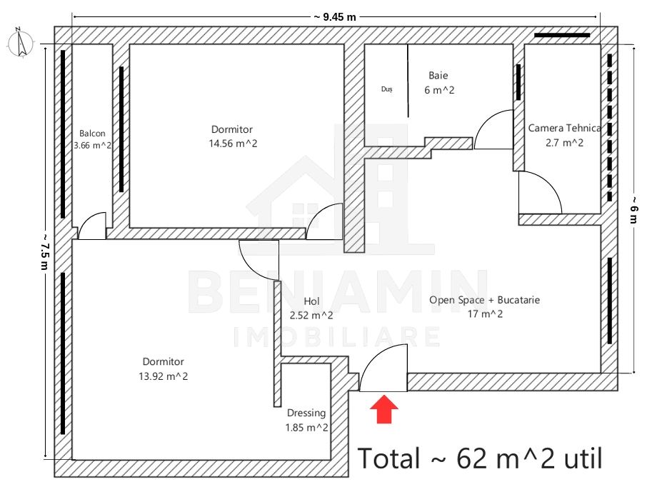 3 Camere-Mobilat-Utilat-60mp-Centrala Termica-Zona Grivitei — fotografia 8