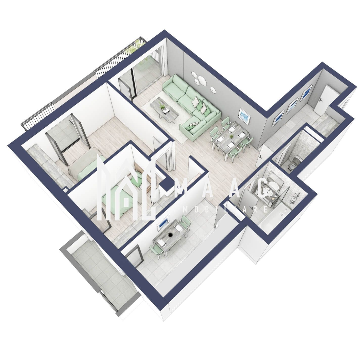Apartament 3 camere | Balcoane 15.1 mp | Etaj 1 | Turnisor — fotografia 5