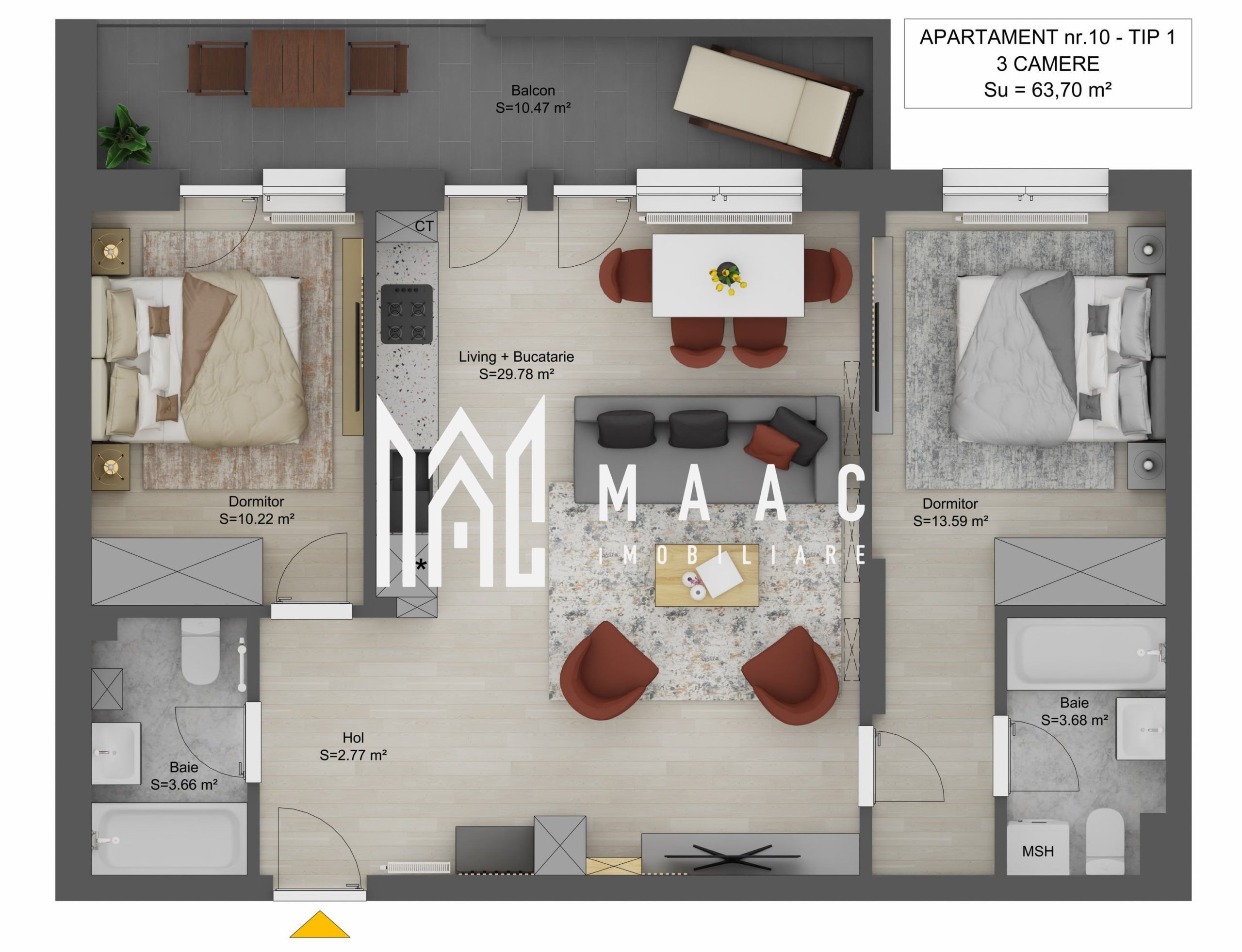 Apartament 3 camere I 64 mp I Sibiu I Doamna Stanca I 2 băi I balcon 10 mp