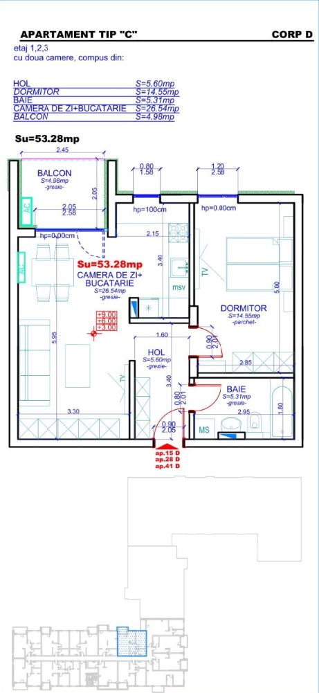 Apartament 41, Corp D – 2 camere | 53,28 mp | Etaj 3 | Jabri Nord Resi — fotografia 4