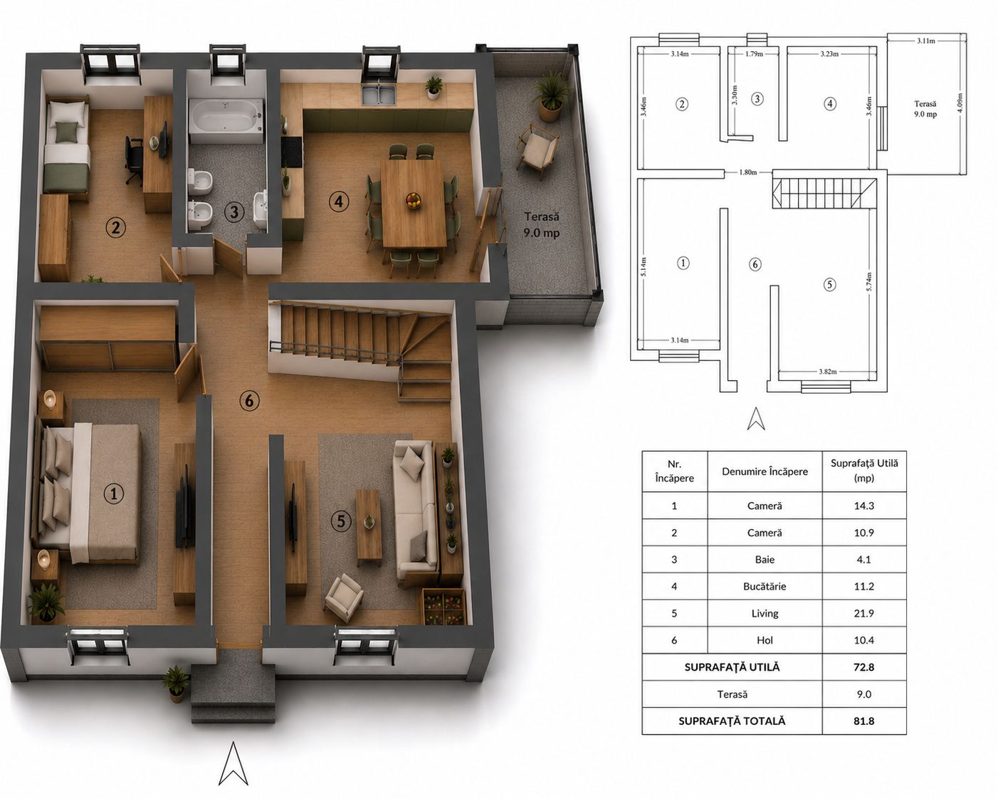 Casă LUNCA CETĂȚUII, 3 camere, decomandat, 82 mp, mansardă + parcare