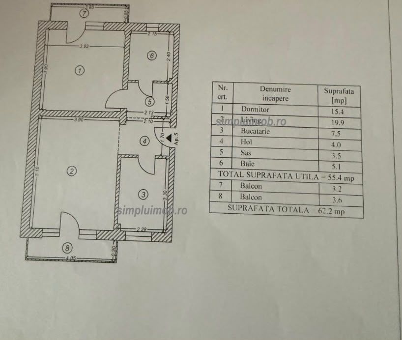 Apartament 2 camere Decomandat, 62 mp Titan — fotografia 6