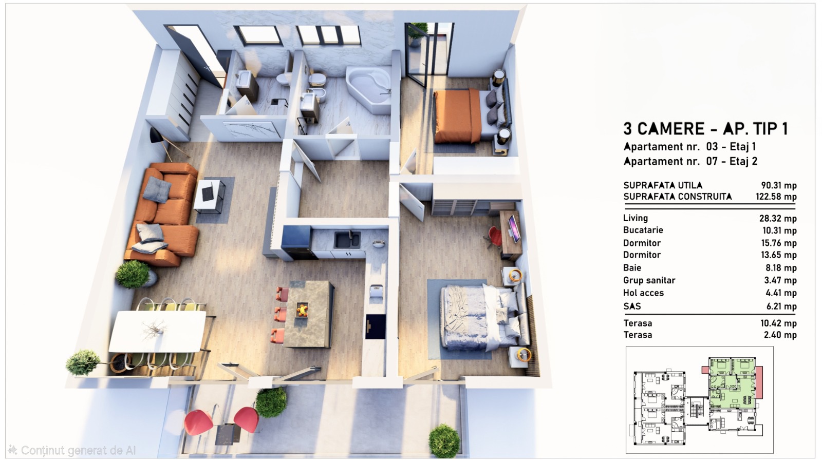 Apartament 3 camere, bloc nou, Braytim - Comision 0%