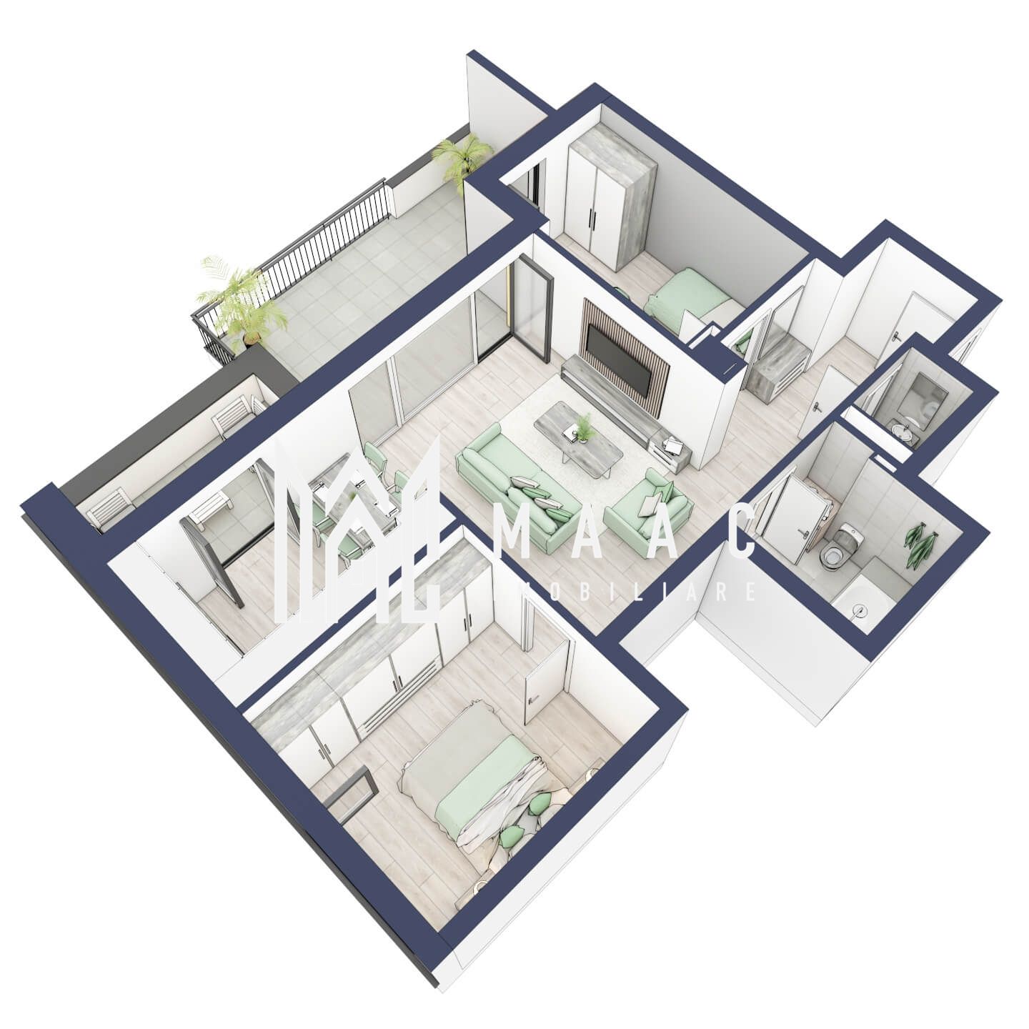 Apartament 3 camere | Balcon 22.2 mp | Etaj 3 | Turnisor — fotografia 4