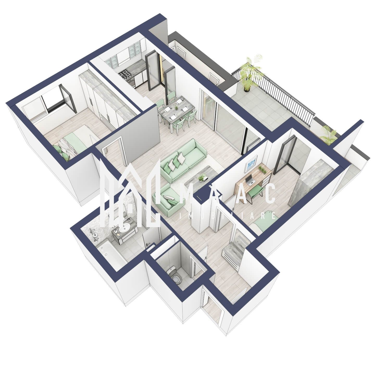Apartament 3 camere | Balcon 22.2 mp | Etaj 3 | Turnisor — fotografia 5