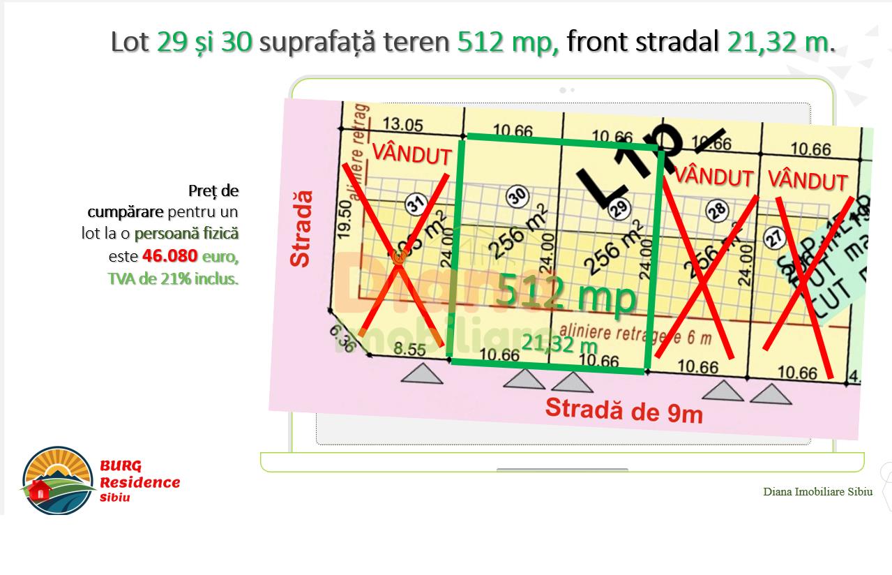 Teren intravilan 512 mp pentru casă, loturile 29 și 30 — str. Viile Sibiului, Sibiu