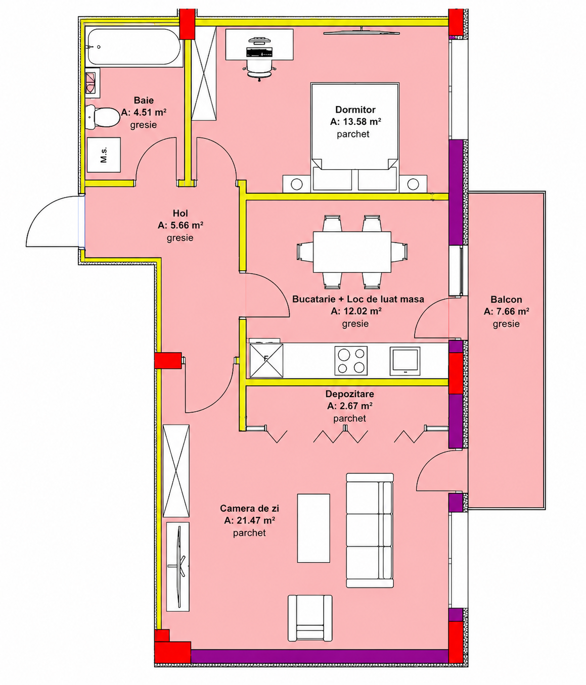 Apartament 2 camere 60mp + Balcon zona Oasului