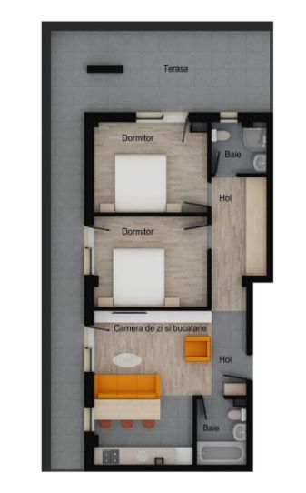 Apartament 3 camere, 2 bai, 62 mp utili, terasa 35 mp, garaj, boxa — fotografia 3