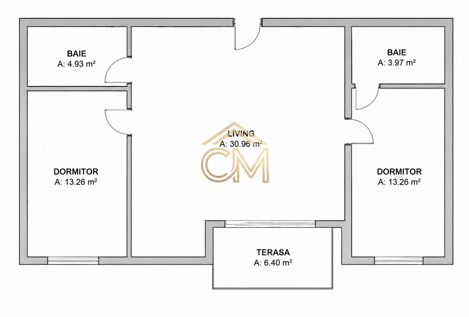 Apartament 3 Camere- 66,5 MPU-Etaj 1-Balcon