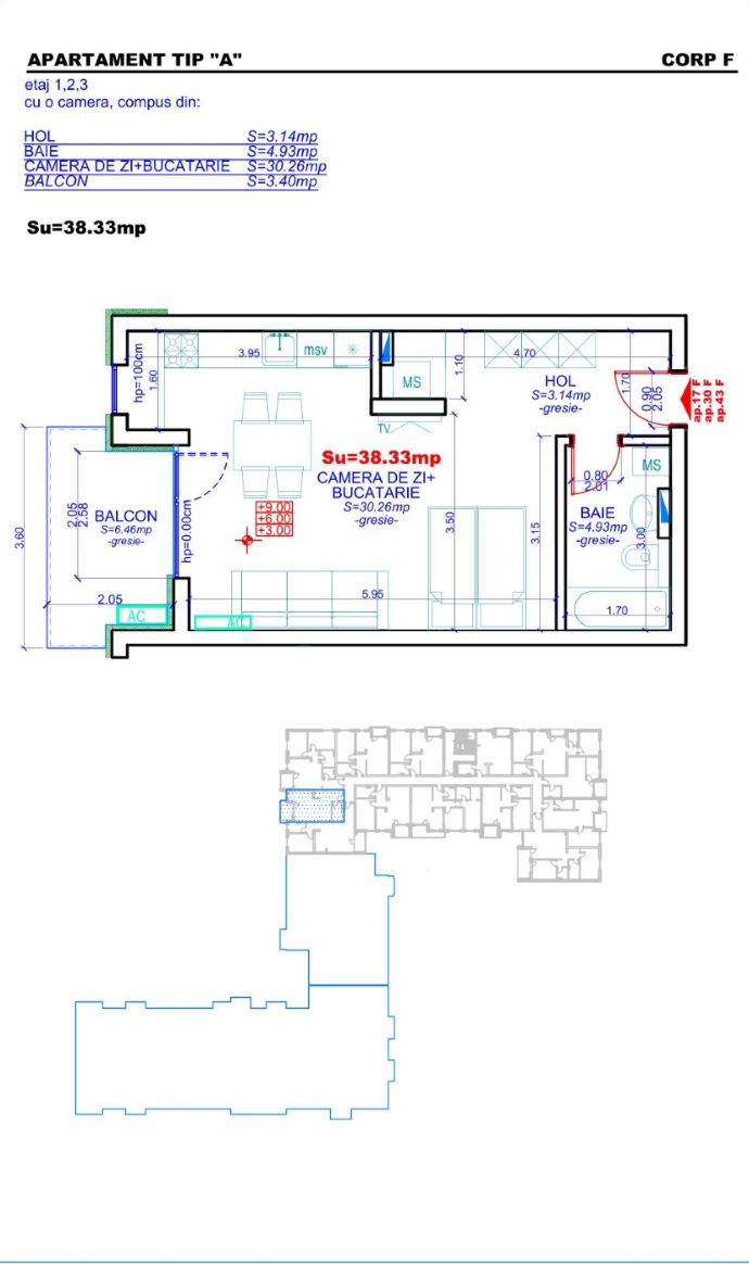 Apartament 43, Corp F – Studio | 38,51 mp | Etaj 3 | Jabri Nord Reside — fotografia 4