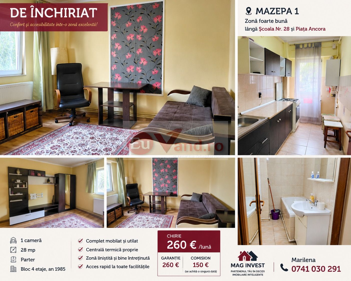 De inchiriat apartament cu o camera, parter, Mazepa 1, 280 euro — fotografia 6