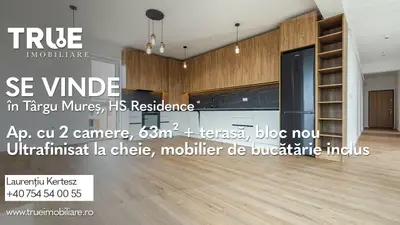 Ap. cu 2 camere, 63m² + terasă, bloc nou, HS Residence!