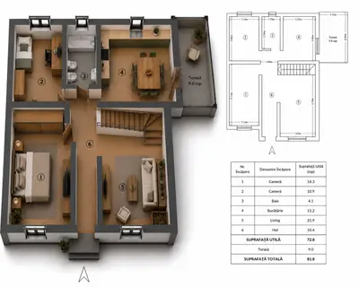 Casă LUNCA CETĂȚUII, 3 camere, decomandat, 82 mp, mansardă + parcare