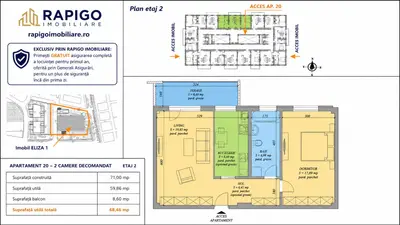 Apartamentul nr. 20 | 2 camere decomandat | Etaj 2 | Terasă 8,60 mp |