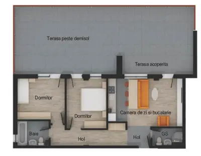 Apartament 3 camere, 2 bai, 64 mp utili, terasa 74 mp, garaj, boxa