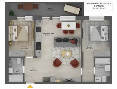 Apartament de vanzare 3 camere Sibiu Doamna Stanca 64mpu semifinisat