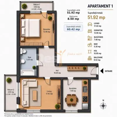 APARTAMENT 2 CAMERE DECOMANDAT