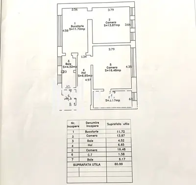 Apartament 2 camere decomandat | Sibiu Ultracentral | 61 mp, 2 băi