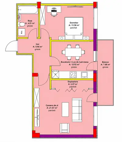 Apartament  2 camere 60mp + Balcon zona Oasului