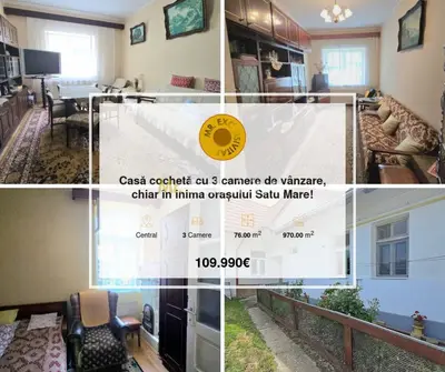 Casă cochetă cu 3 camere de vânzare, chiar în inima orașului Satu Mare!